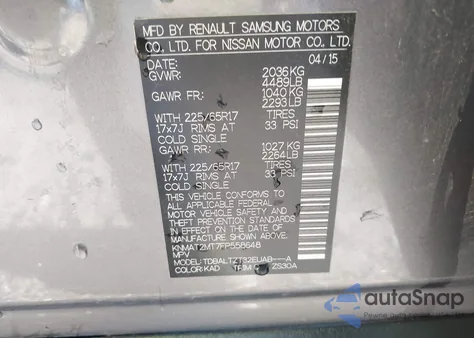 2015 Nissan Rogue Sv из США, поврежденный, VIN KNMAT2MT7FP558648